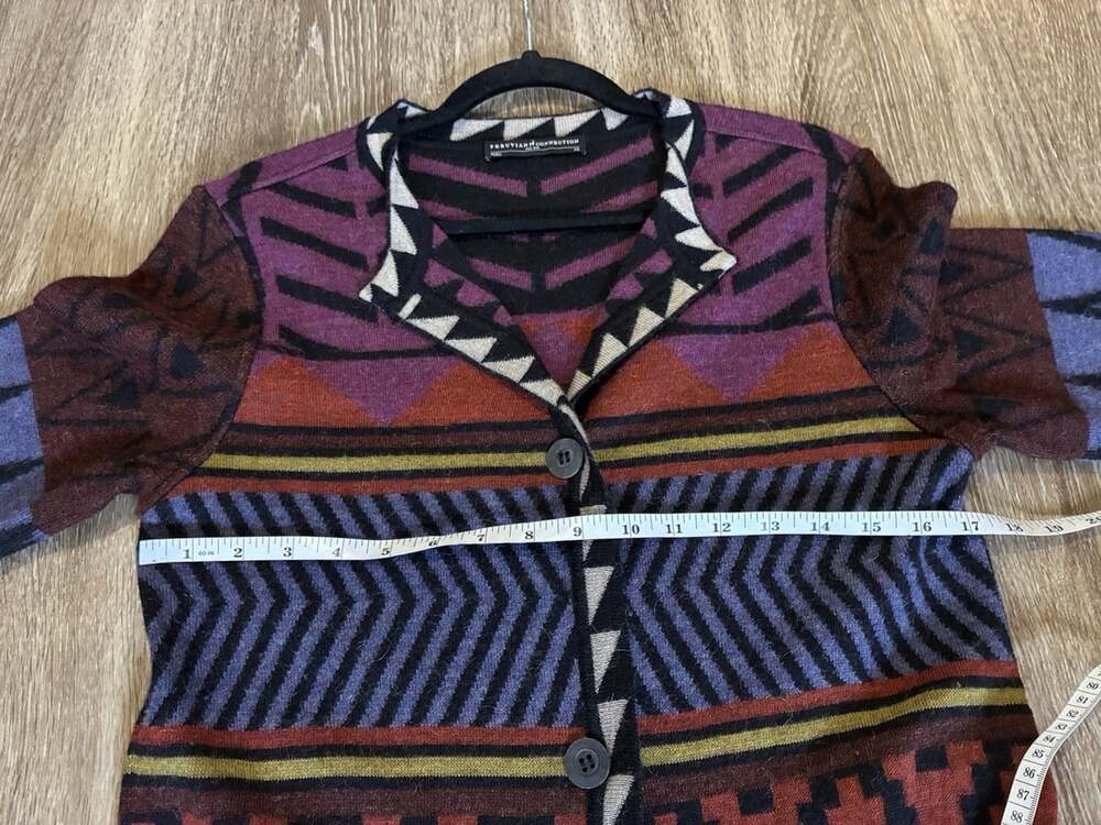 Peruvian Connection Baby Alpaca "Blythwood" Long Cardigan Multicolor/Pattern XS - Picture 7 of 9